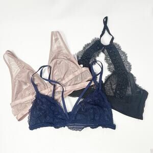 Victorias Secret VS Womens Bundle Lot (3) Lingerie Sheer Lace Bralette Bra Large